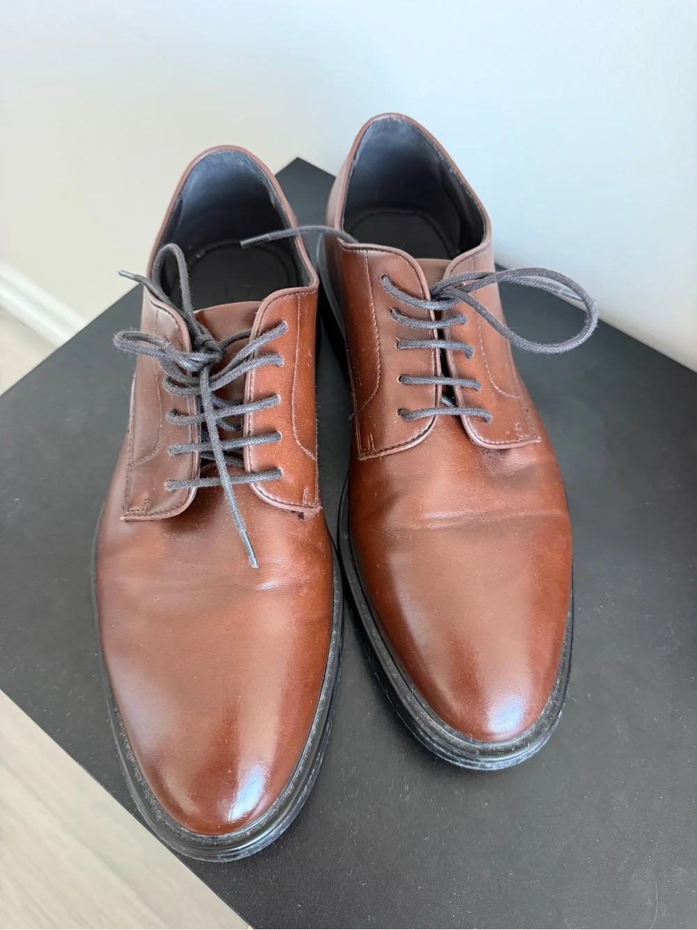 Zara Men's Brown Leather Derby Shoes